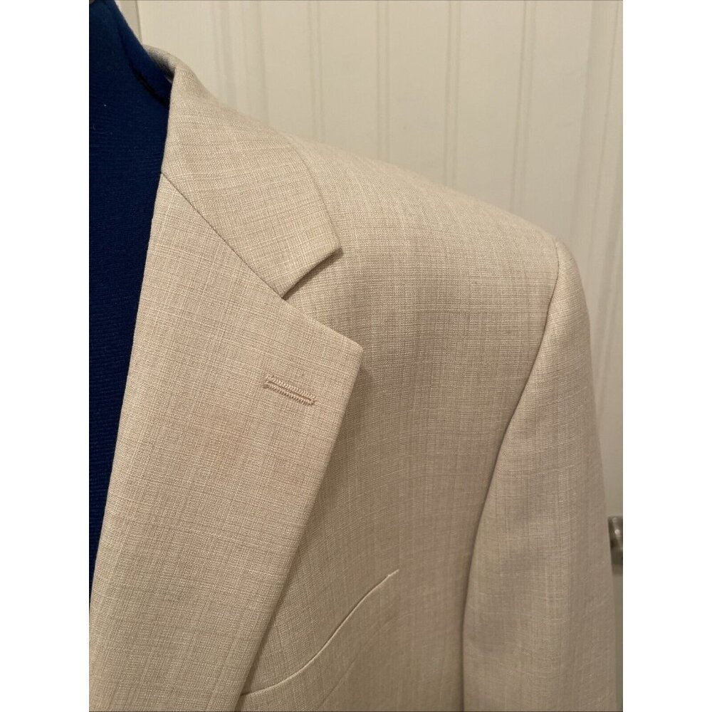 CHAPS 48R Basket weave Cream Sport Coat Poly Viscose Men Blazer 2 Button Jacket - Picture 2 of 16